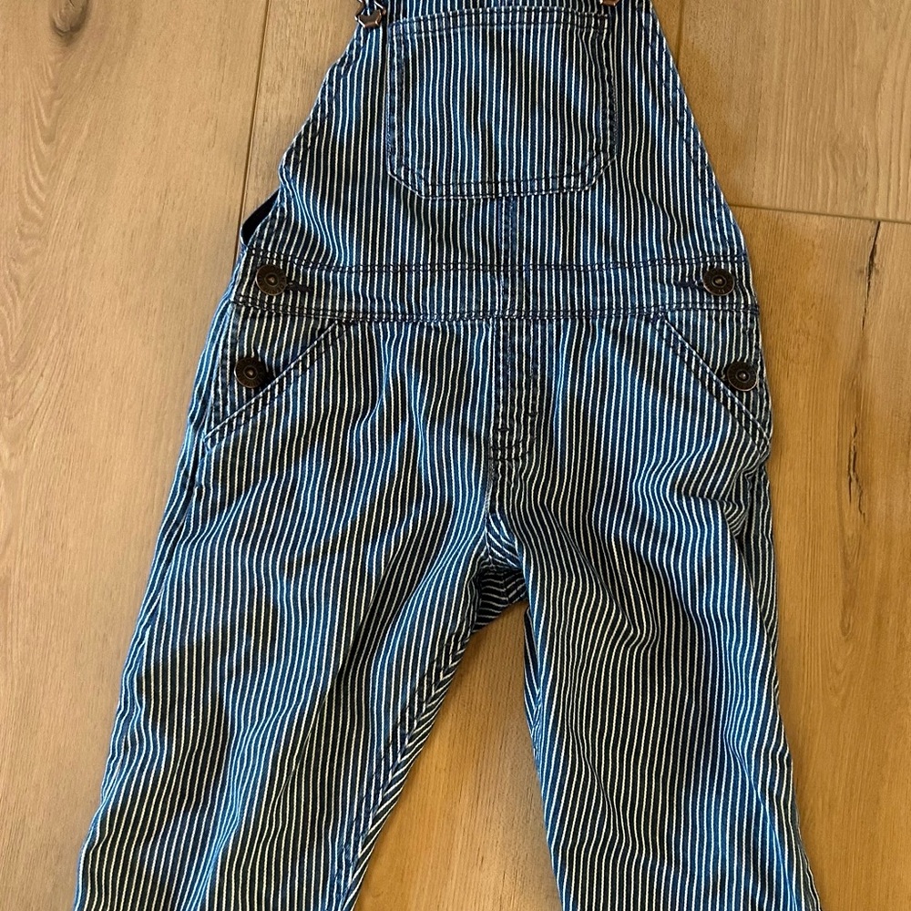 Mini Boden Blue Denim Overalls with Striped Straps
